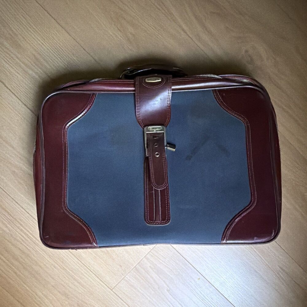 Vtg 70's Verdi Travel Bag | Red and Blue Carry-On | Faux Leather